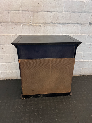 Pair of Black Lattice-Door Bedside Tables - Minor Edge Wear - 2ndhandwarehouse.com