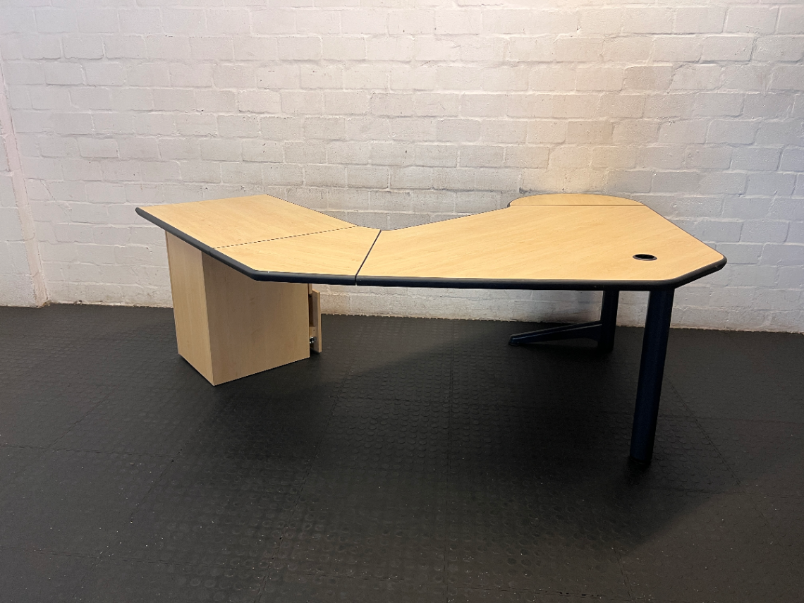 Light Brown L-Shaped Office Desk with 3-Drawer Storage - 2ndhandwarehouse.com