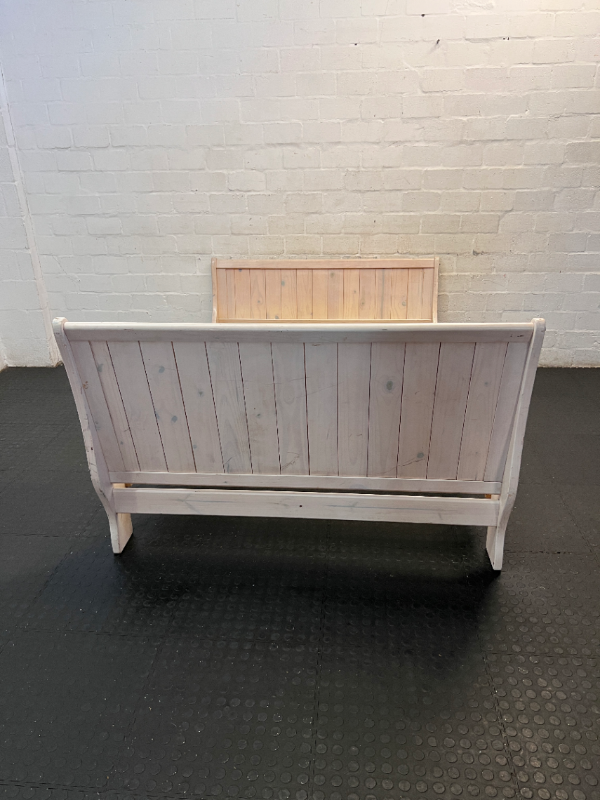 White-Wash Wooden Double Bed Frame with Slats - Fair Condition - 2ndhandwarehouse.com