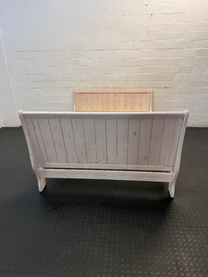 White-Wash Wooden Double Bed Frame with Slats - Fair Condition - 2ndhandwarehouse.com