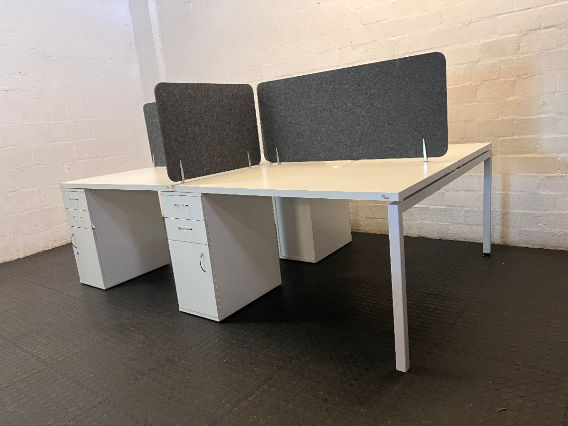 White Office Cubicle with Grey Privacy Screen and Storage - 2ndhandwarehouse.com