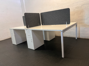White Office Cubicle with Grey Privacy Screen and Storage - 2ndhandwarehouse.com