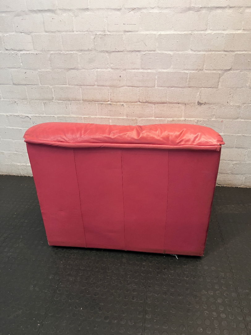 Pinkish-Red Leather 1 Seater Couch - Visible Wear - 2ndhandwarehouse.com