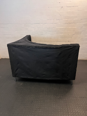 Curved Black Channel-Tufted Couch - Water Damaged - 2ndhandwarehouse.com
