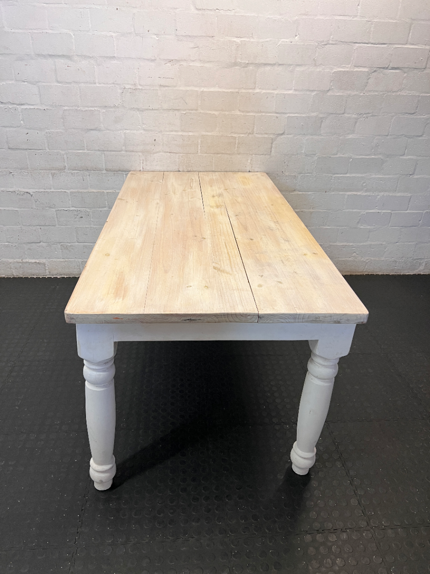 8 Seater White Wash Dining Table - Needs Some Work - 2ndhandwarehouse.com