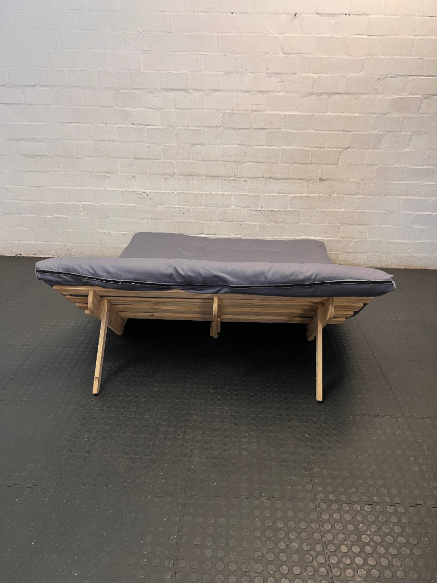 Pine Futon with Grey Cushion - Damage to Frame - 2ndhandwarehouse.com