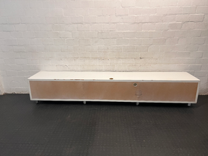 White Duco Large 2.8m TV Unit with Drawer — Used Good Condition with Minor Edge Wear - 2ndhandwarehouse.com