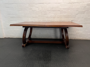 Brown Timber Dining Set with 6 Upholstered Chairs — Damaged Chair Seats and Stained Sideboard Top - 2ndhandwarehouse.com