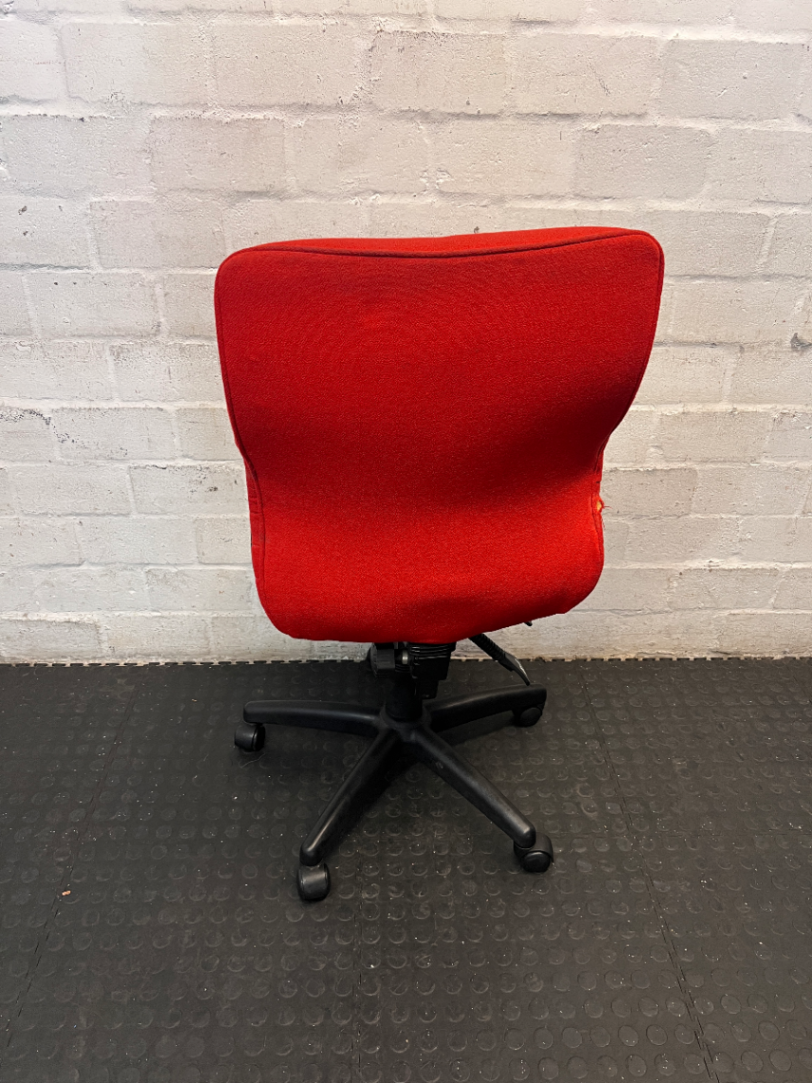 Red and Black Armless Swivel Office Chair — Scuffed Arm Rests - 2ndhandwarehouse.com