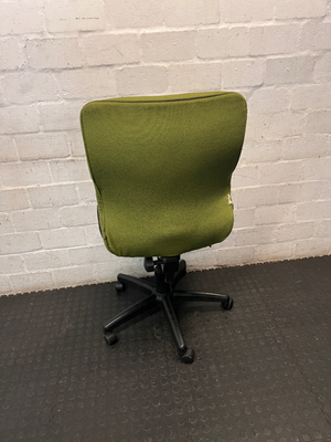 Two-Tone Green and Black Armless Swivel Office Chair — Scuffed Armrests and Well Used Condition - 2ndhandwarehouse.com