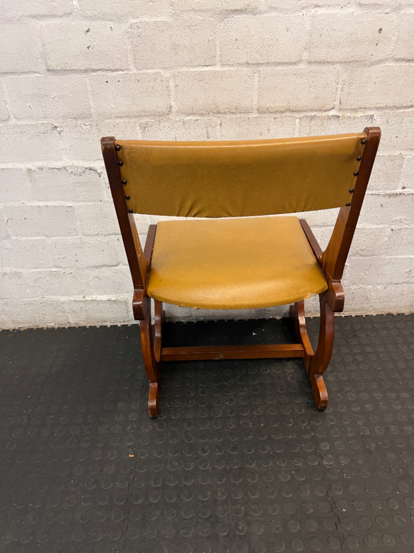 Vintage Style Wooden Dining Chair with Studded Upholstery — Seat Damaged and Needs Repair - 2ndhandwarehouse.com