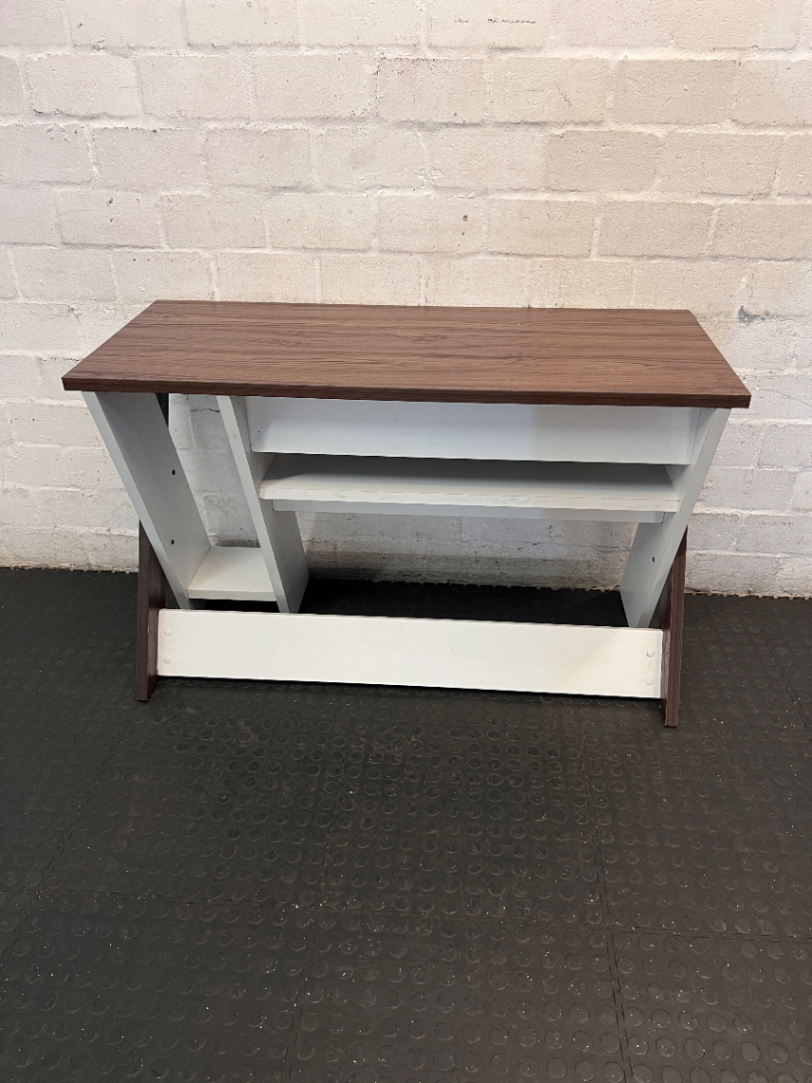 Two-Tone Modern Office Desk with Built-in Shelving — Good Condition - Requires Assembly - 2ndhandwarehouse.com
