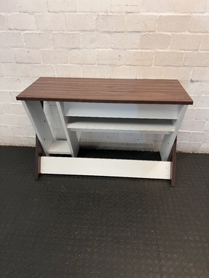 Two-Tone Modern Office Desk with Built-in Shelving — Good Condition - Requires Assembly - 2ndhandwarehouse.com