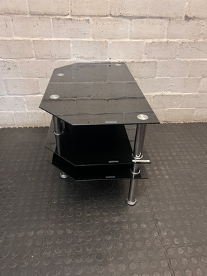 Black Glass 3-Tier TV Unit with Chrome Legs — Clean Condition with No Visible Faults - 2ndhandwarehouse.com