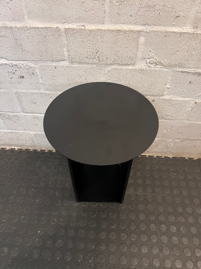 Contemporary Black Pedestal Bedside Table — Fair Condition With General Wear - 2ndhandwarehouse.com