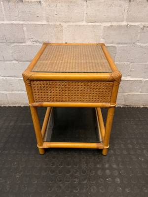 Bamboo Style Side Table with Glass Shelves — Fair Condition - Missing Drawer - 2ndhandwarehouse.com