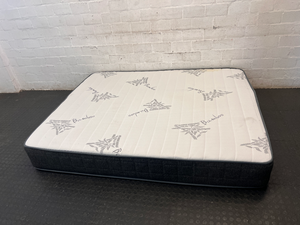 Queen Size Bamboo Motif Mattress with Grey Side Panels — Fair Condition with Visible Staining - 2ndhandwarehouse.com
