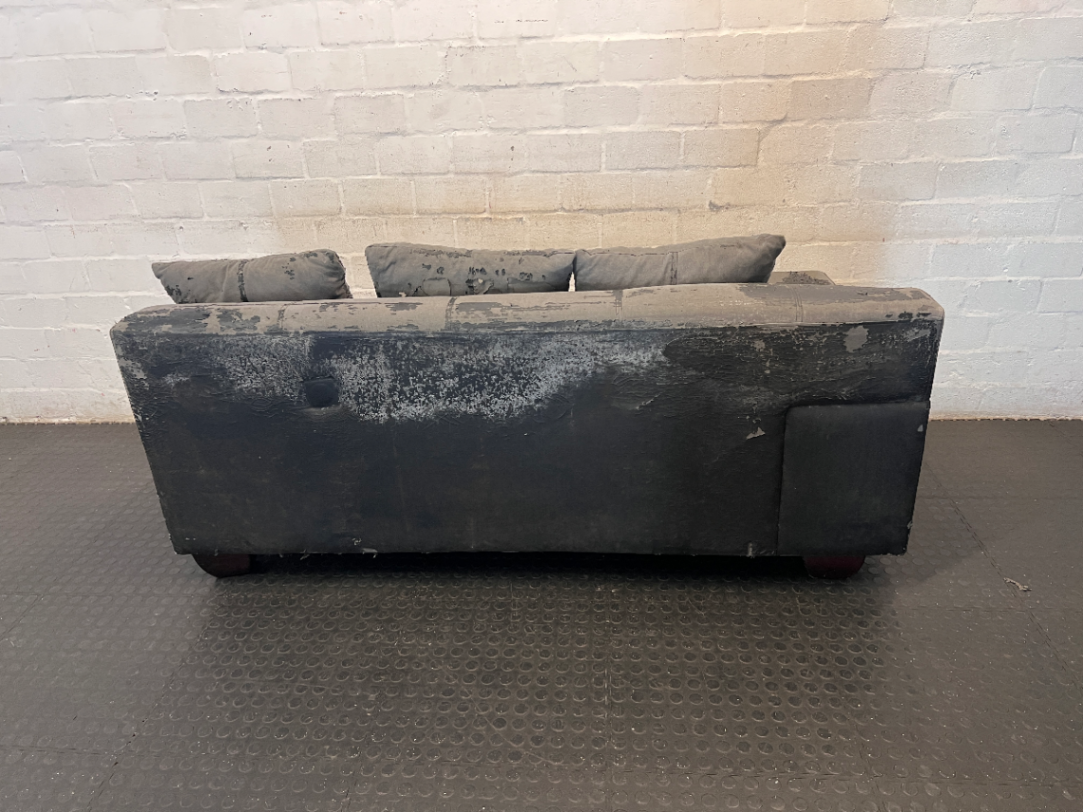 Grey Modular Sectional Couch Piece with Scatter Cushions — Damaged Condition, Requires Repolstering and Repair - 2ndhandwarehouse.com