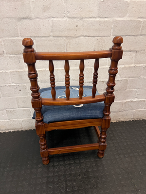 Turned Wood Dining Chair with Denim Patchwork Seat — Structural Repair Required and Altered Seat Covering - 2ndhandwarehouse.com