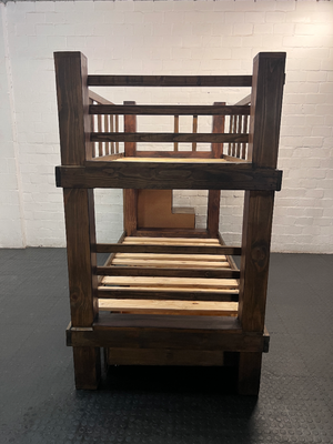 Dark Stained Pine 3/4 Bunk Bed with Storage Steps — Requires Disassembly and Assembly - 2ndhandwarehouse.com