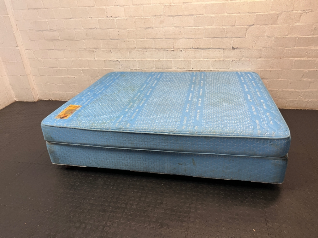 Sealy Posturepedic Queen Mattress in Blue — Visible Staining on Mattress and Base - 2ndhandwarehouse.com