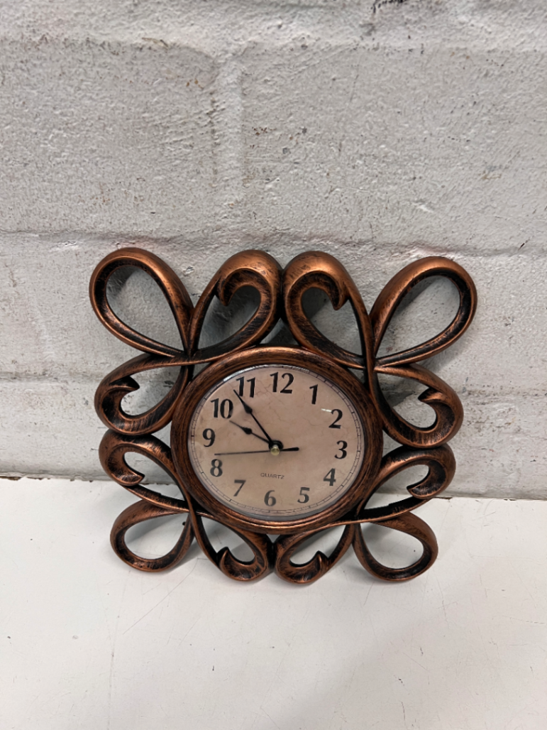 Bronze Scrollwork Quartz Wall Clock — Good Working Order - 2ndhandwarehouse.com