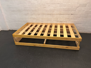 Single Wooden Bed Frame with White Storage Drawers — Good Condition with Minor Dust - 2ndhandwarehouse.com