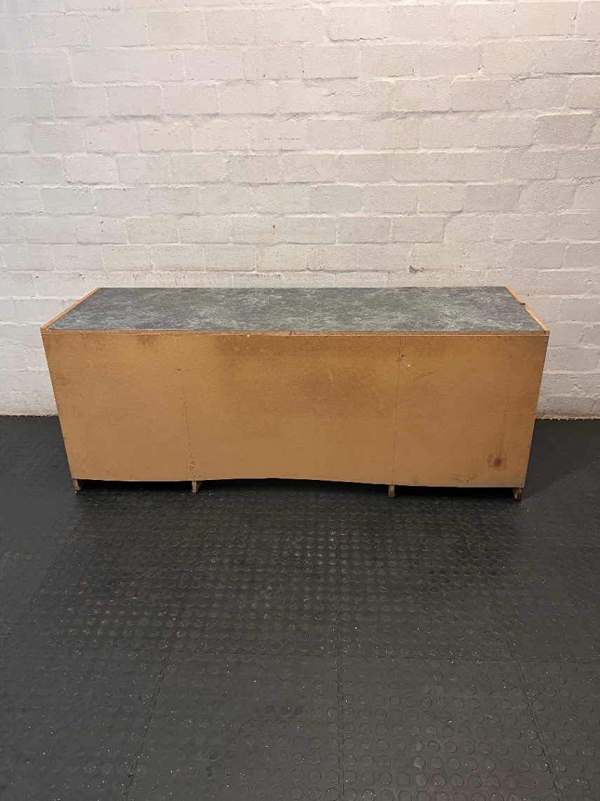 Grey Marble-Effect Top Office Desk with Side Cupboards — Backing Loose and Fragile Structure - 2ndhandwarehouse.com