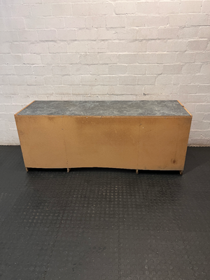 Grey Marble-Effect Top Office Desk with Side Cupboards — Backing Loose and Fragile Structure - 2ndhandwarehouse.com