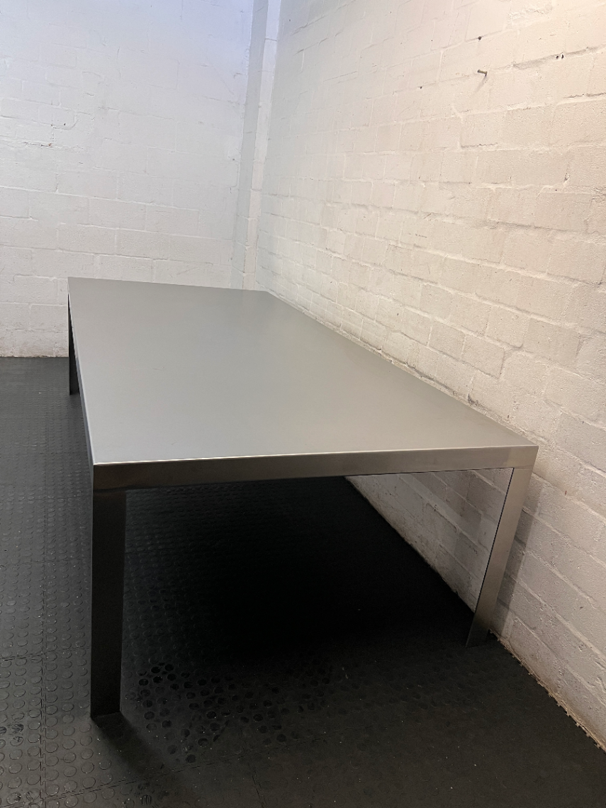 Brushed Aluminium Industrial Dining Table — Well-Maintained Condition - 2ndhandwarehouse.com