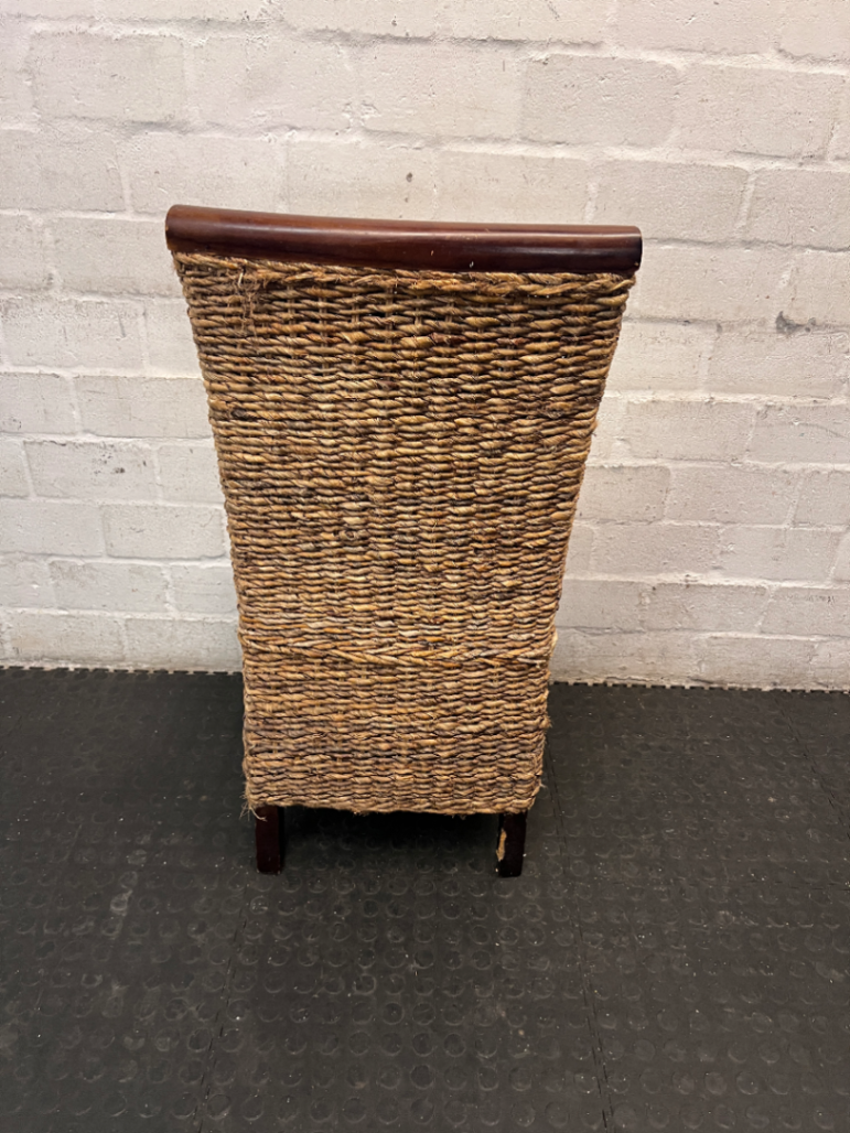 Woven Natural Fibre Dining Chair with Dark Wood Trim - 2ndhandwarehouse.com