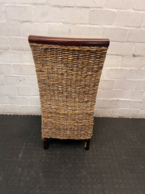 Woven Natural Fibre Dining Chair with Dark Wood Trim - 2ndhandwarehouse.com