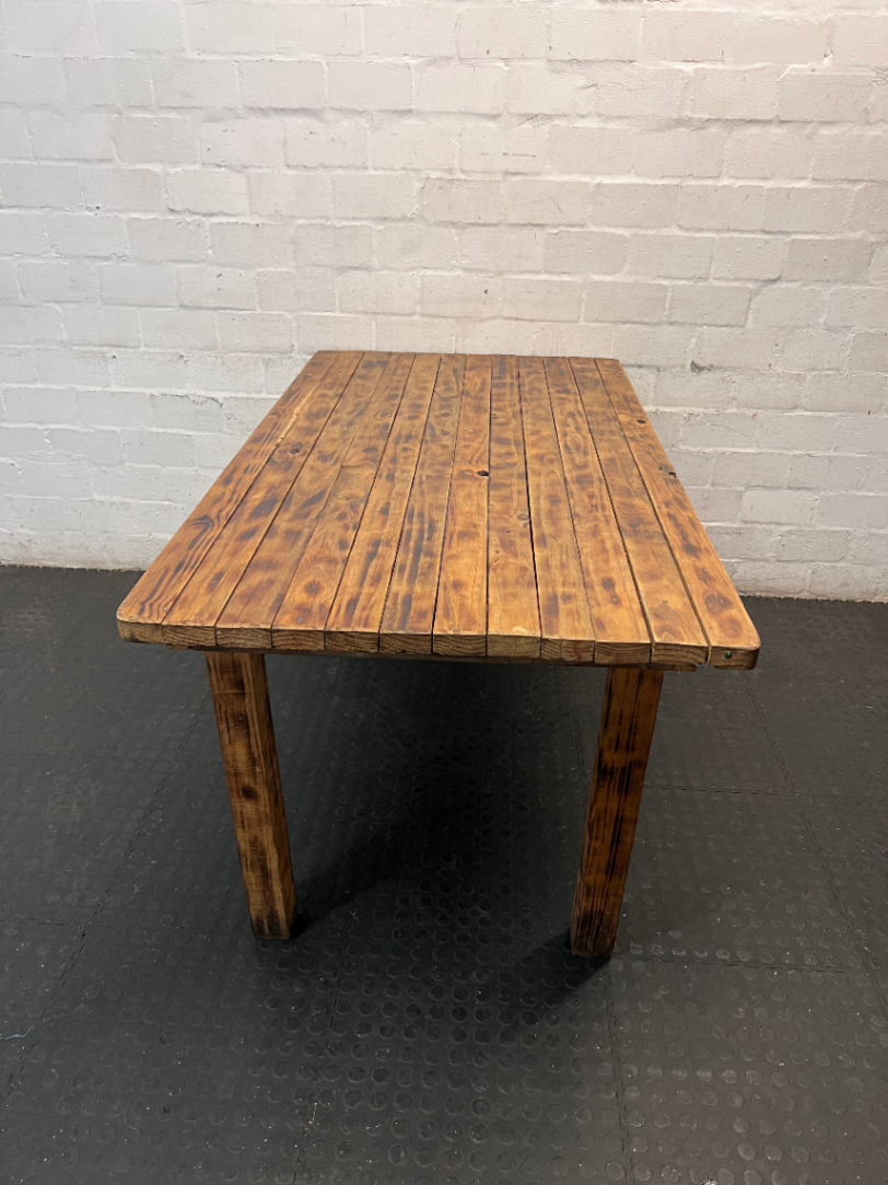 Slatted Pine Dining Table in Chestnut Finish — Good Working O - 2ndhandwarehouse.com