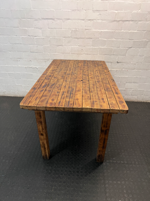 Slatted Pine Dining Table in Chestnut Finish — Good Working O - 2ndhandwarehouse.com