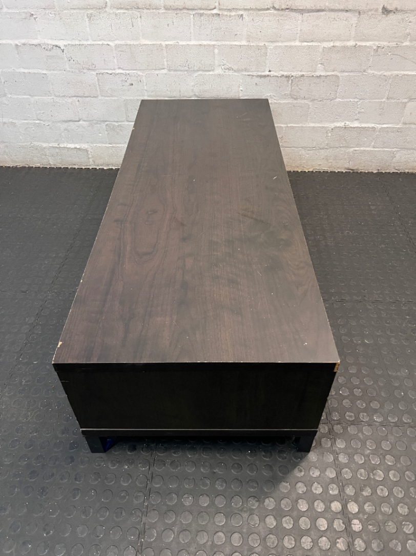 Dark Brown Low-Profile TV Unit with Open Shelving — Multiple Broken Legs and Surface W - 2ndhandwarehouse.com