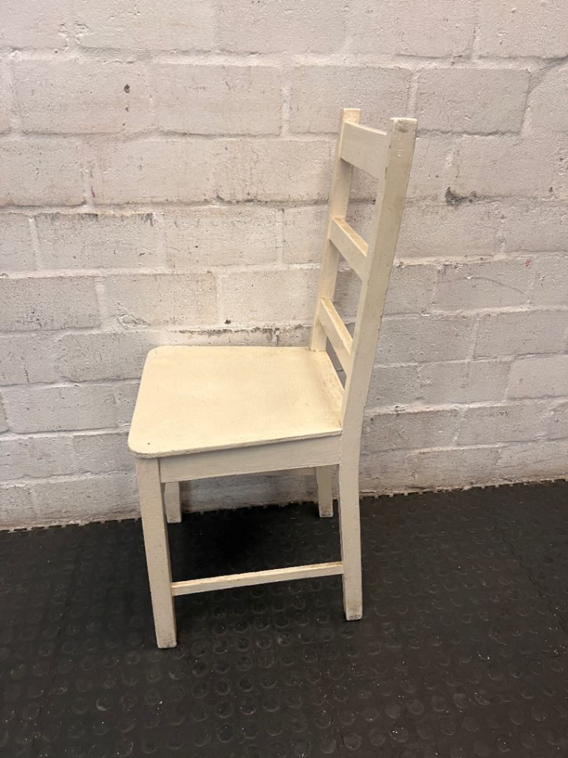 White Enamel Painted Pine Ladder-Back Dining Chair — Chipped Enamel Finish and Surface W - 2ndhandwarehouse.com