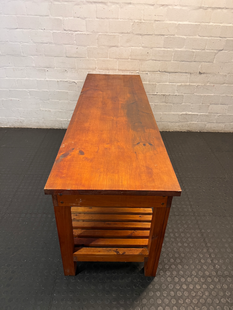 Large Oregon Pine Slatted Sideboard Server — Good Working O - 2ndhandwarehouse.com