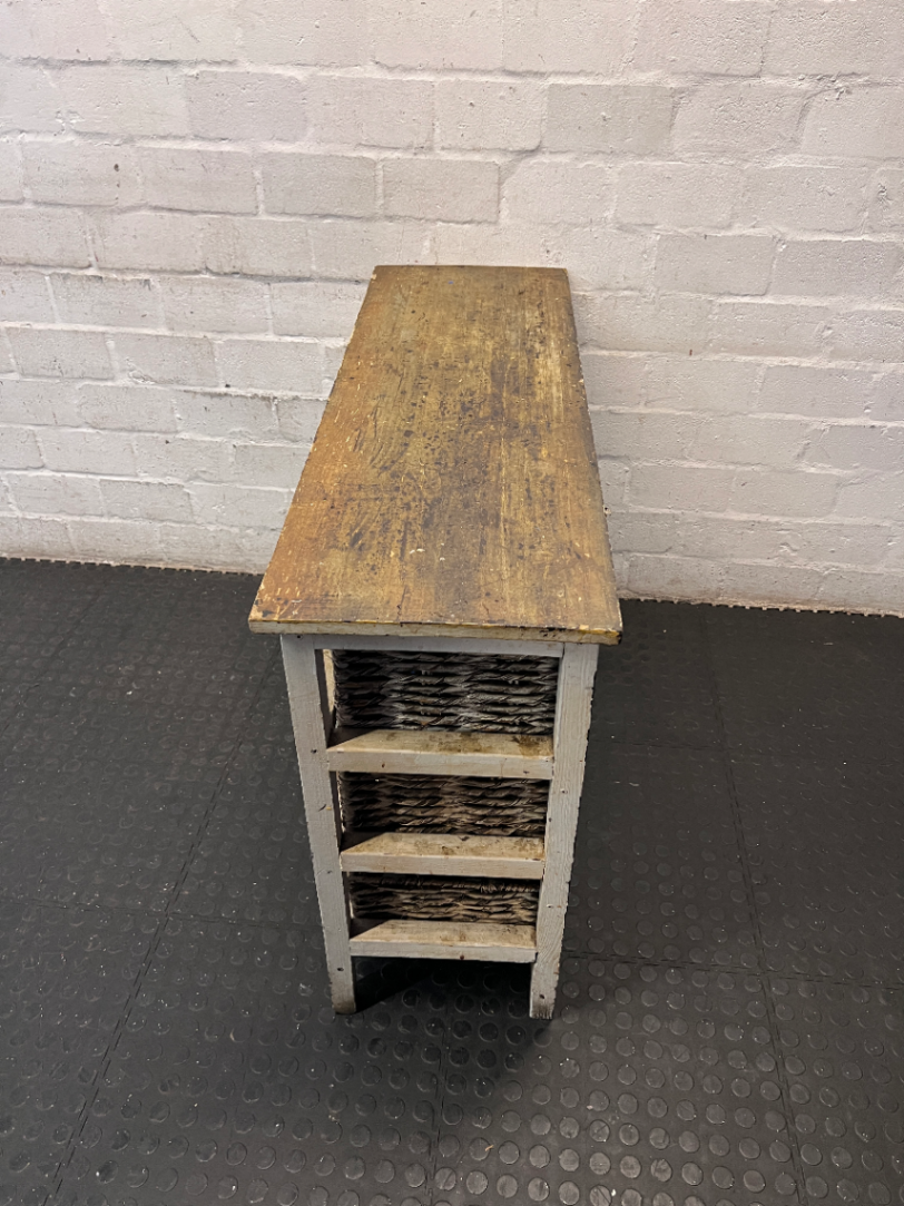 Distressed White Sideboard with Wicker Basket Drawers — Average Condition with Surface W - 2ndhandwarehouse.com