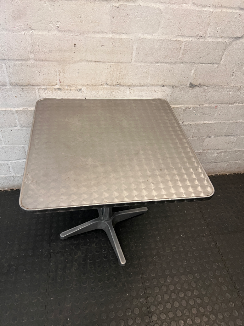 Square Stainless Steel Cafe Table with Pedestal Base - 2ndhandwarehouse.com