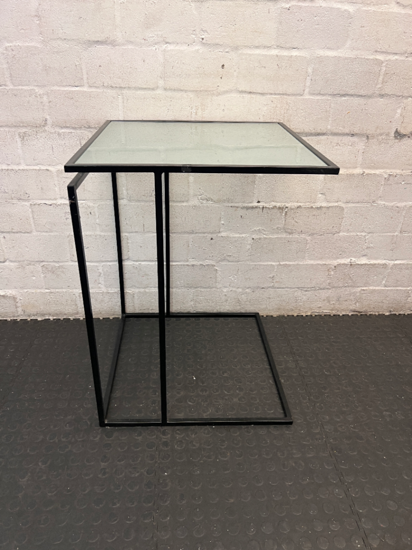 Z-Shaped Black Steel and Glass Side Table — Fair Used C - 2ndhandwarehouse.com