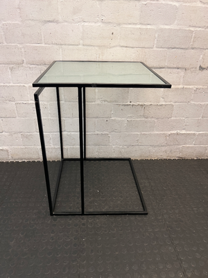 Z-Shaped Black Steel and Glass Side Table — Fair Used C - 2ndhandwarehouse.com