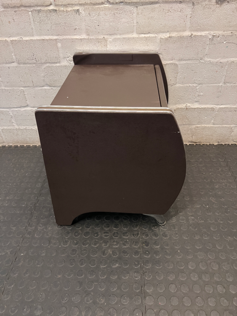 Brown 2-Drawer Side Table with Chrome Details — Paint Droplets on S - 2ndhandwarehouse.com