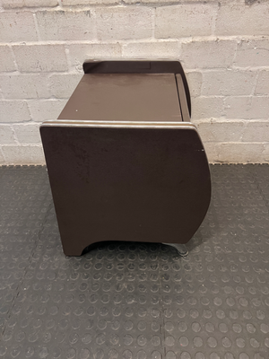 Brown 2-Drawer Side Table with Chrome Details — Paint Droplets on S - 2ndhandwarehouse.com