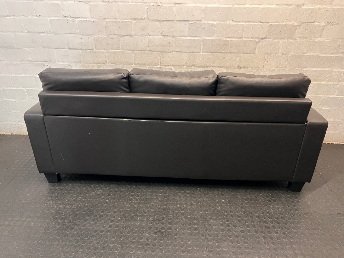 Black Faux-Leather 3 Seater Couch — Torn Under-Fabric and Edge Tearing