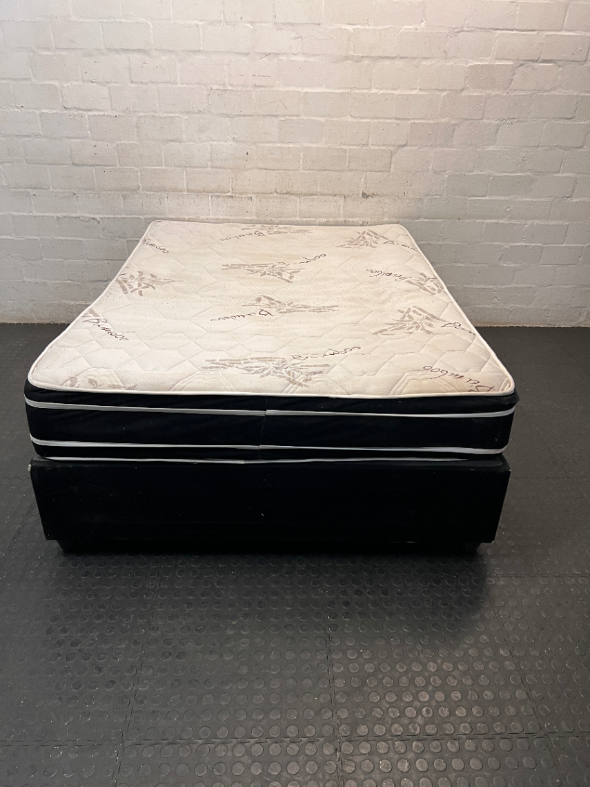 Bamboo Patterned Mattress and Base Set — Fair Condition with Visible Surface Marks