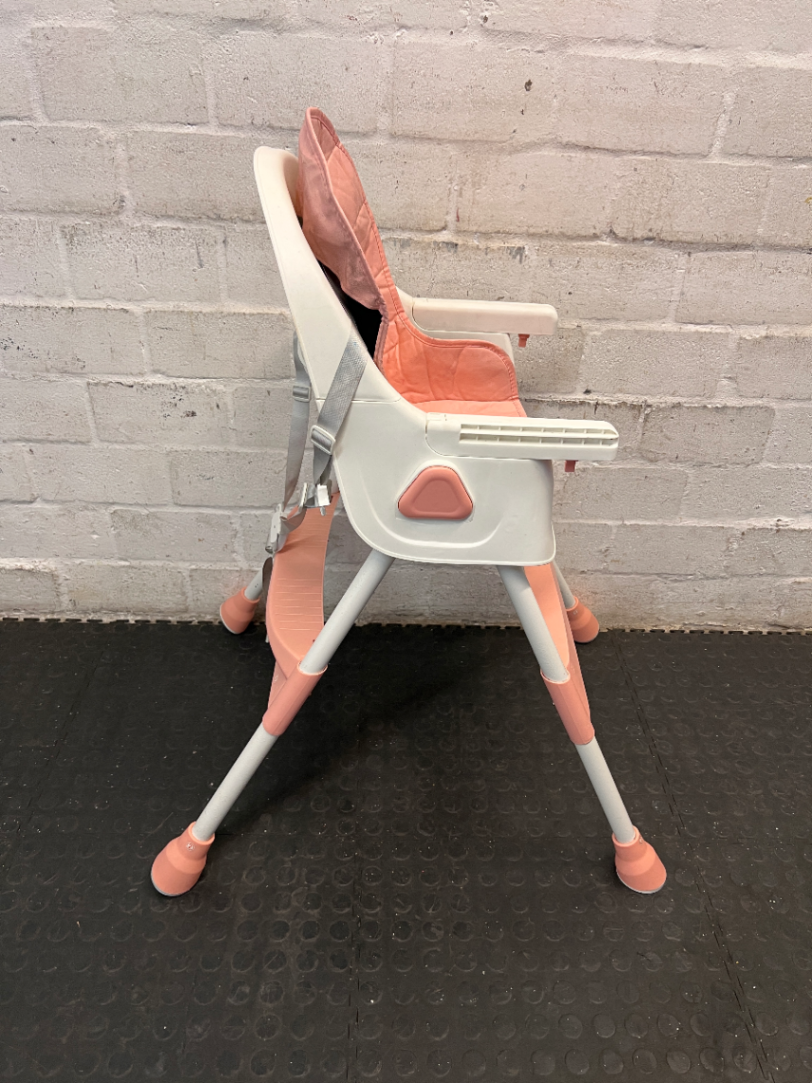 Cushioned Baby High Chair in White and Peach — Clean and Functional Condition