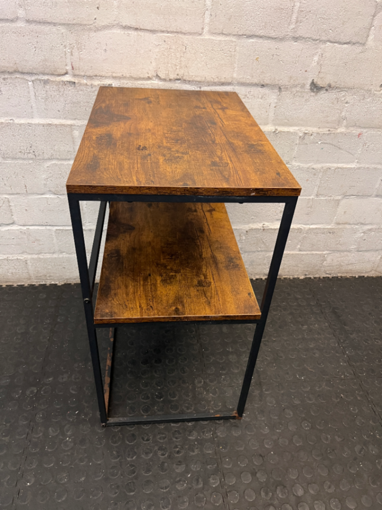 Industrial Style Metal and Wood-Look Side Table — Good Working Order - 2ndhandwarehouse.com