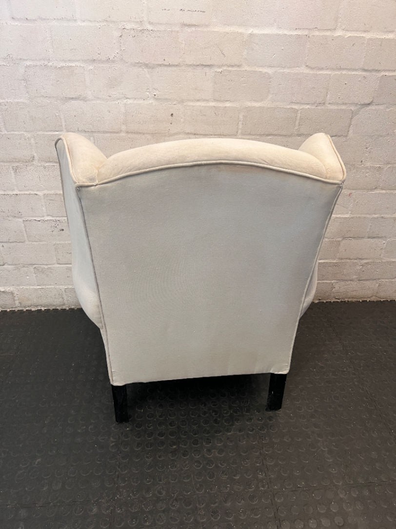 Classic White Upholstered Wingback Chair with Stud Detail
