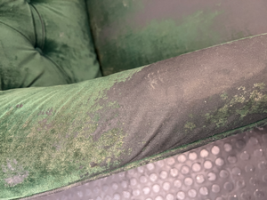 Tufted Green Velvet-Look 2 Seater Couch — Significant Upholstery Wear and Thinning Fabric