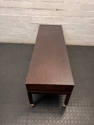 Long Wood Serving Trolley with Drawers and Wheels — Fair Condition with Surface Scratches